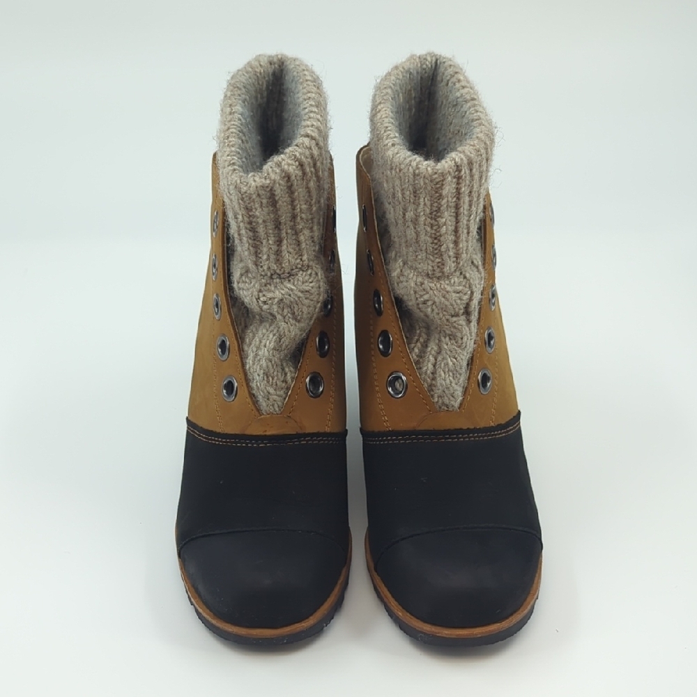 SOREL Joanie Sweater Wedge Boots Black, Tan, Cream Chelsea Style Sz 8 - Picture 3 of 10